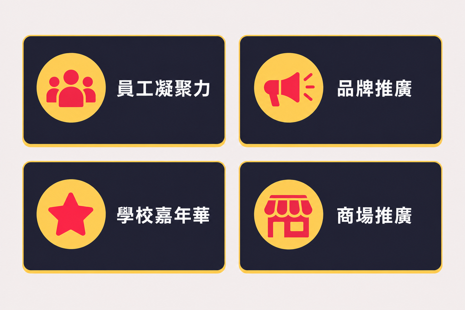 香港公司活動嘉年華目標類型分類圖示卡
